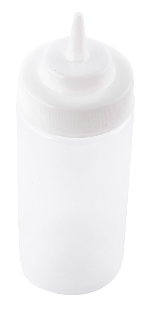 TableCraft 11663C Widemouth Polyethylene Squeeze Bottle with Natural Cone Tip and 63 mm Opening 16 oz. - Clear - 24/Case