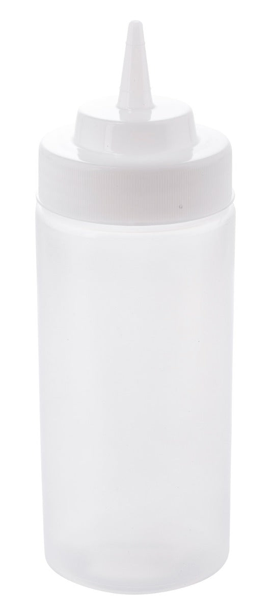 TableCraft 11663C Widemouth Polyethylene Squeeze Bottle with Natural Cone Tip and 63 mm Opening 16 oz. - Clear - 24/Case