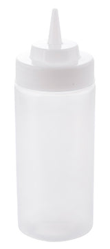 TableCraft 11663C Widemouth Polyethylene Squeeze Bottle with Natural Cone Tip and 63 mm Opening 16 oz. - Clear - 24/Case
