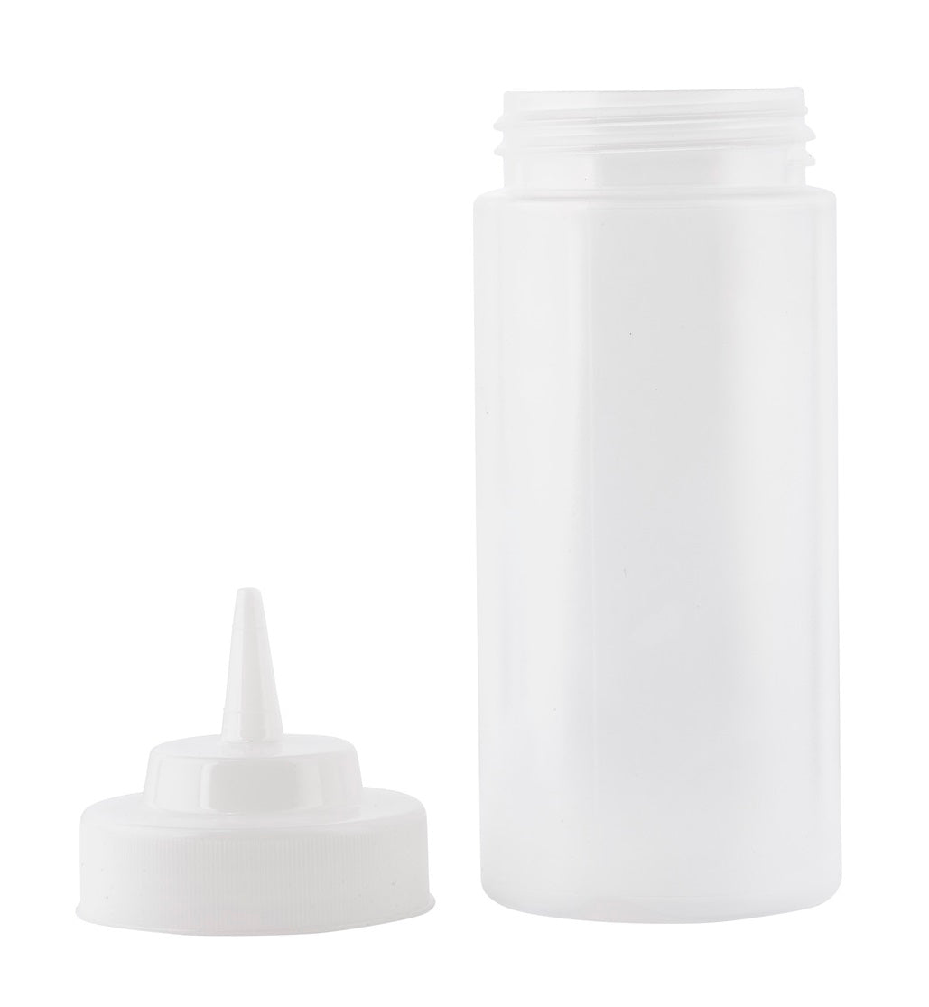 TableCraft 11663C Widemouth Polyethylene Squeeze Bottle with Natural Cone Tip and 63 mm Opening 16 oz. - Clear - 24/Case