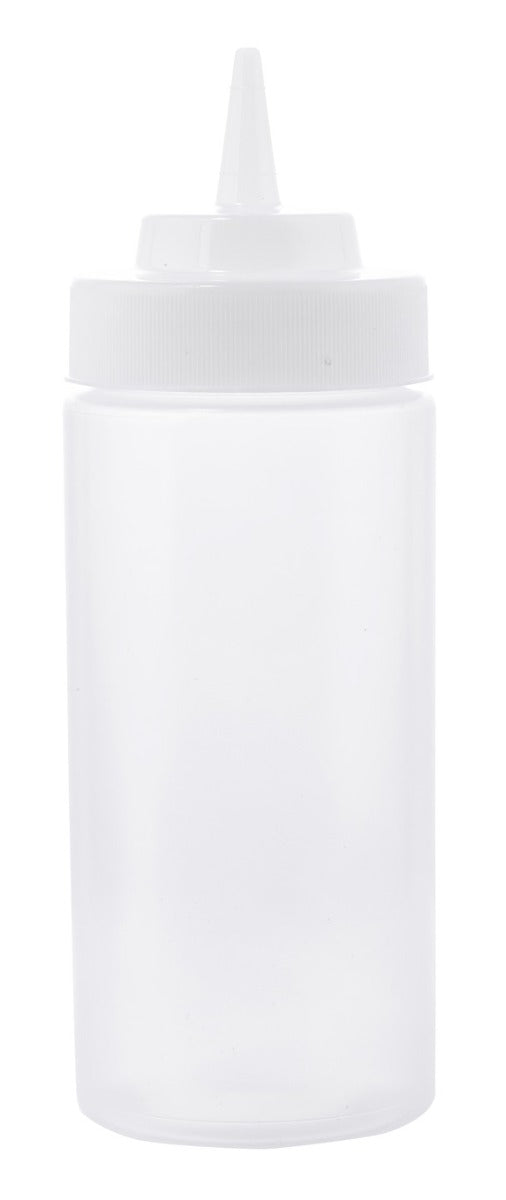 TableCraft 11663C Widemouth Polyethylene Squeeze Bottle with Natural Cone Tip and 63 mm Opening 16 oz. - Clear - 24/Case