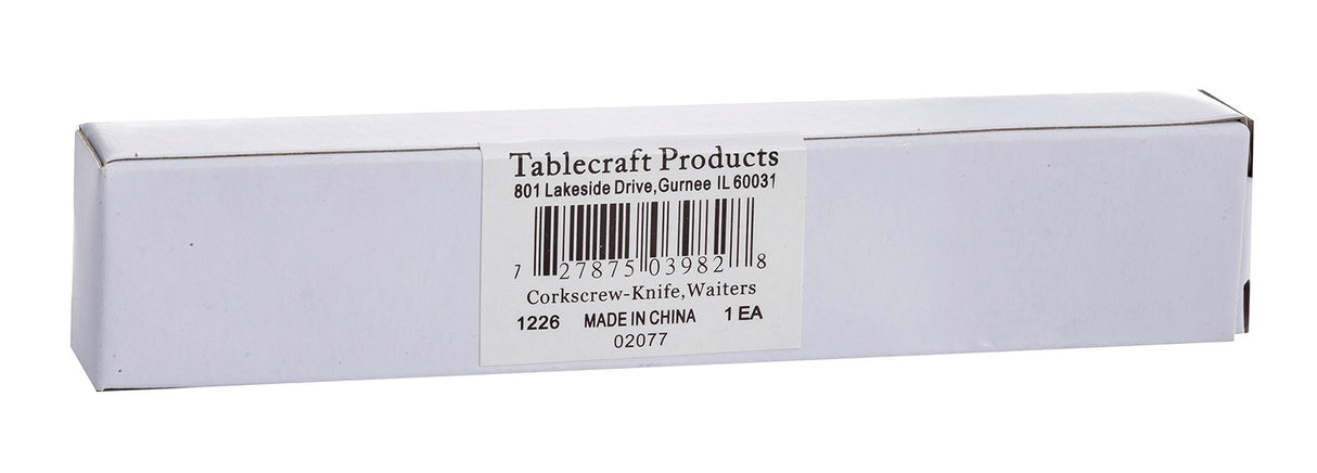 TableCraft 1226 Waiter's Corkscrew with Black Plastic Handle 4-7/16" - 24/Case