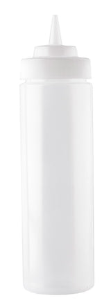 TableCraft 12463C Widemouth Polyethylene Squeeze Bottle with Natural Cone Tip and 63 mm Opening 24 oz. - Clear - 12/Case