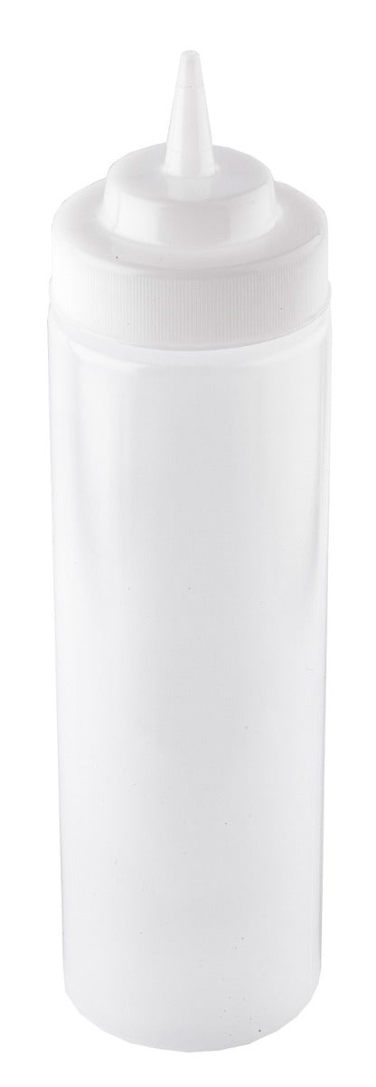 TableCraft 12463C Widemouth Polyethylene Squeeze Bottle with Natural Cone Tip and 63 mm Opening 24 oz. - Clear - 12/Case