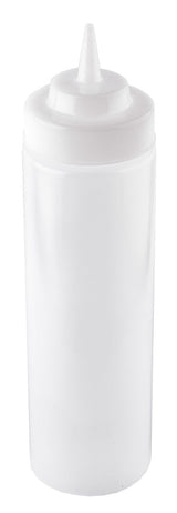 TableCraft 12463C Widemouth Polyethylene Squeeze Bottle with Natural Cone Tip and 63 mm Opening 24 oz. - Clear - 12/Case