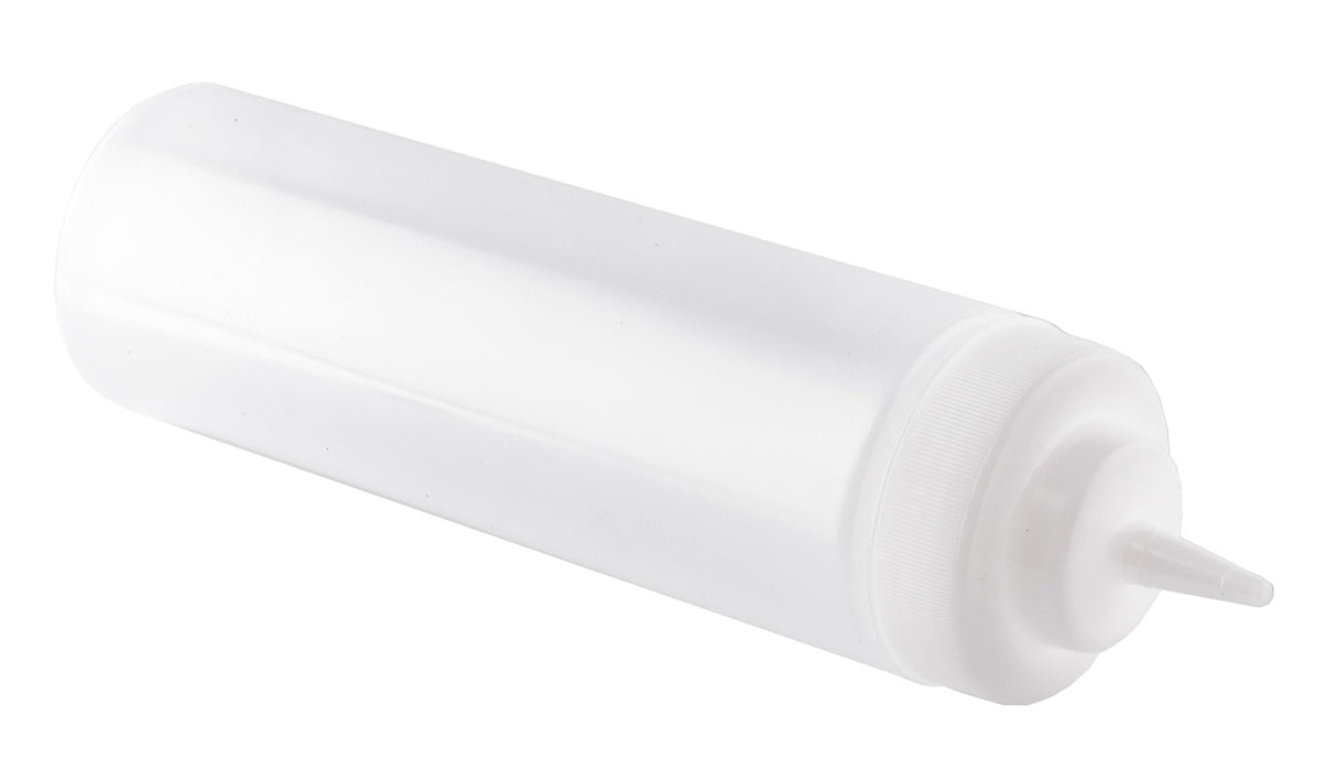 TableCraft 12463C Widemouth Polyethylene Squeeze Bottle with Natural Cone Tip and 63 mm Opening 24 oz. - Clear - 12/Case