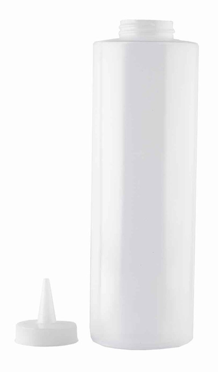 TableCraft 124C-1 Standard Polyethylene Squeeze Bottle with Natural Cone Tip Top and 38 mm Opening 24 oz. - Clear - 12/Case