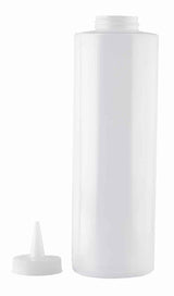TableCraft 124C-1 Standard Polyethylene Squeeze Bottle with Natural Cone Tip Top and 38 mm Opening 24 oz. - Clear - 12/Case