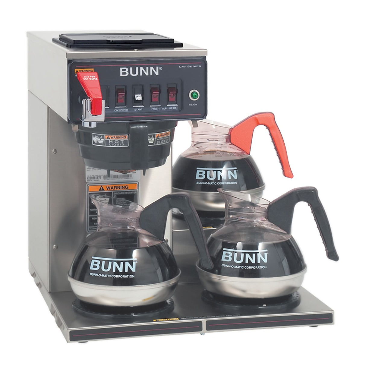 Bunn 12950.0212 CWTF15-3 Automatic & Pourover Decanter Coffee Brewer with 3 Lower Warmers, Hot Water Faucet and Plastic Funnel - 3-9/10 gal/hr - 120v