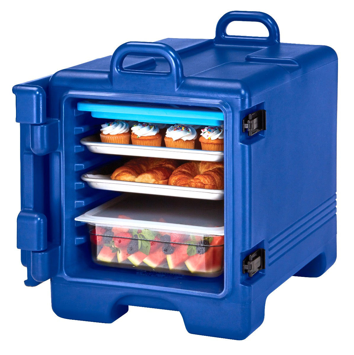 Cambro UPC300186 Ultra Pan Carrier Front Loading Insulated Food Pan Carrier 17" 36 qt. - Navy Blue - (4) Full Size 2-1/2" Deep Pan Capacity