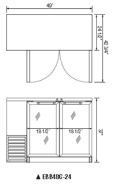 Everest Refrigeration EBB48G-24 2 Glass Door 24" Deep Back Bar Refrigerator 49" - Holds (420) 12 oz. can or (294) 12oz. bottle cap - 115v