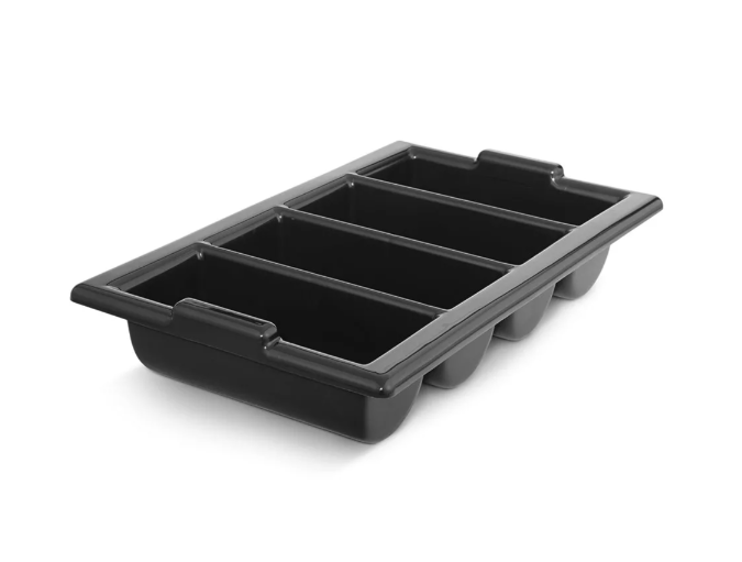 Vollrath 1375-06 4 Compartment Cutlery Bin - Plastic, Black - 12ea/Case