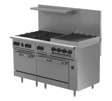 Vulcan 60SC-6B24CBP Endurance LP Range 6 Burner w/ Charbroiler, Standard, and Convection Oven 60" - 302,000 BTU