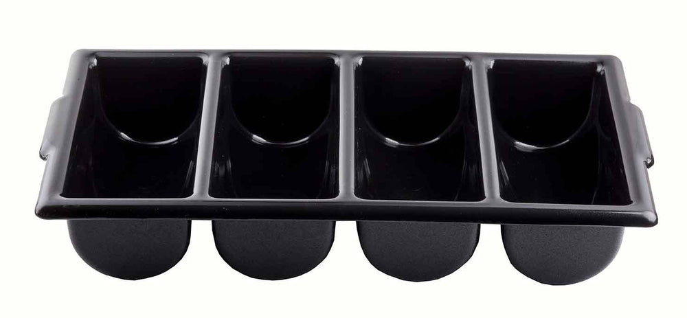 TableCraft 1524B Polyethylene 4-Compartment Cutlery Bin 21-5/8" x 12" x 3-3/4" - Black