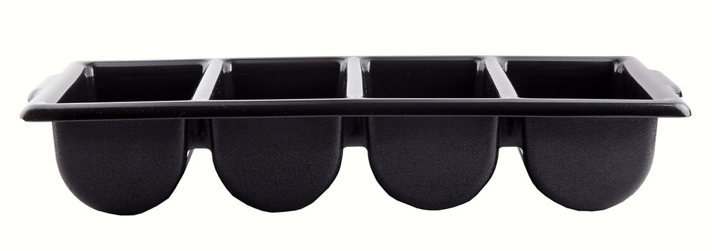 TableCraft 1524B Polyethylene 4-Compartment Cutlery Bin 21-5/8" x 12" x 3-3/4" - Black