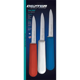 Dexter-Russell 15493 Sani-Safe Paring Knife Set with High-Carbon Steel Blade and (3) Assorted Color Handle 3 1/4" - 3/Pack