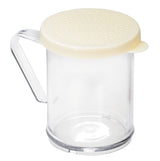 TableCraft 166A Plastic Dredge / Shaker with Handle and Beige Snap-Top "Salt & Pepper" Lid 10 oz. - Clear - 12/Case