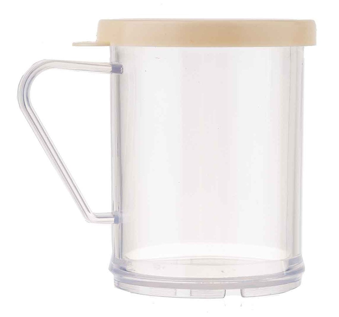 TableCraft 166A Plastic Dredge / Shaker with Handle and Beige Snap-Top "Salt & Pepper" Lid 10 oz. - Clear - 12/Case