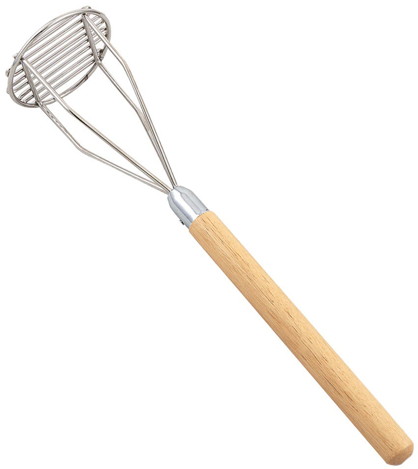 Browne 1725 Stainless Steel Potato Masher with 5" Round Face and Hardwood Handle 25"