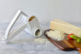 TableCraft 174 Plastic Manual Rotary Cheese Grater with Stainless Steel Drum 7" - White