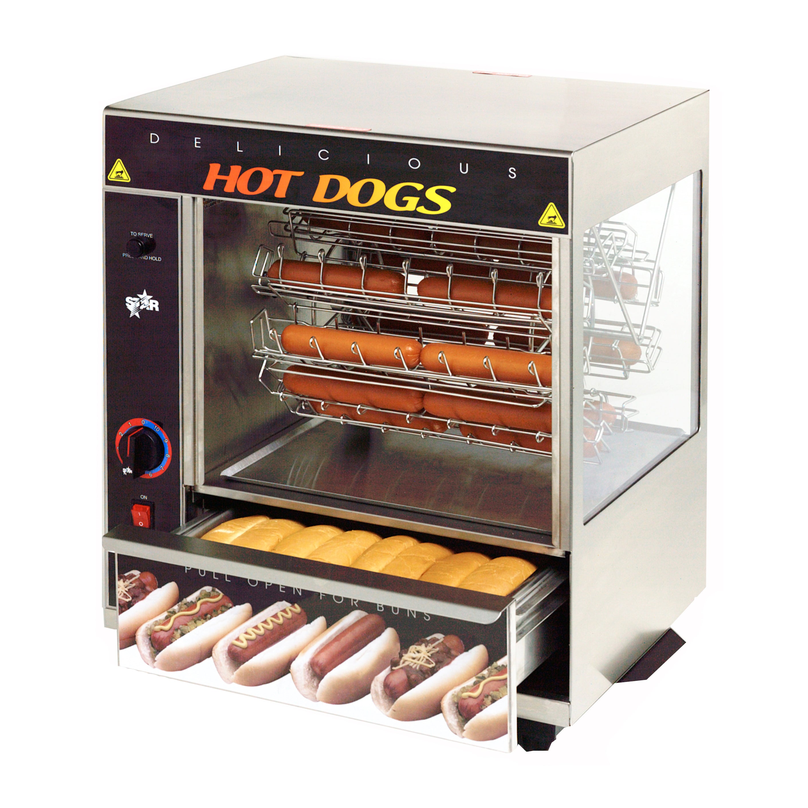 Star 175CBA Broil-O-Dog Hot Dog Broiler w/ Bun Warmer 19-1/2