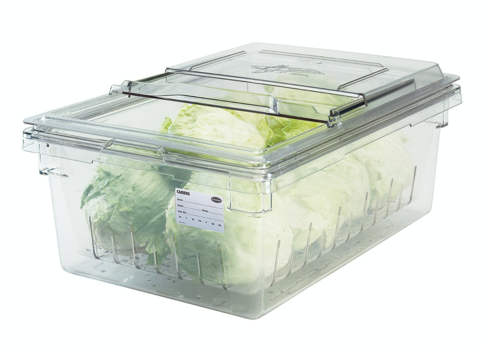 Cambro 1826CLRCW135 Camwear Plastic Food Drain Box / Colander / Vegetable Crisper Bin 26" x 18" x 5"D - Clear - Fits Boxes 6"D and Deeper