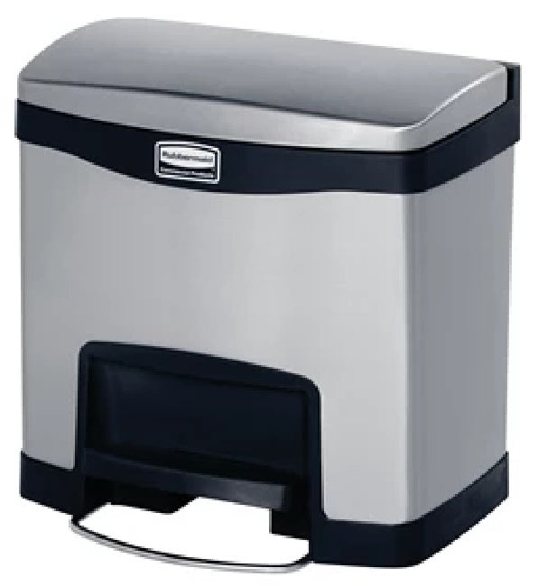 Rubbermaid 1901982 Slim Jim Stainless Steel Rectangular Front Step-On Trash Can 4 Gal. - Silver w/Black Trim