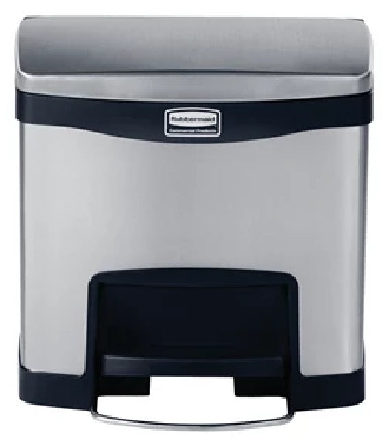 Rubbermaid 1901982 Slim Jim Stainless Steel Rectangular Front Step-On Trash Can 4 Gal. - Silver w/Black Trim