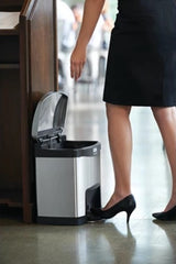 Rubbermaid 1901982 Slim Jim Stainless Steel Rectangular Front Step-On Trash Can 4 Gal. - Silver w/Black Trim