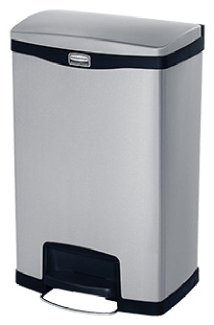 Rubbermaid 1901992 Slim Jim Stainless Steel Rectangular Front Step-On Trash Can 13 Gal. - Silver w/Black Trim