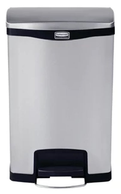 Rubbermaid 1901992 Slim Jim Stainless Steel Rectangular Front Step-On Trash Can 13 Gal. - Silver w/Black Trim