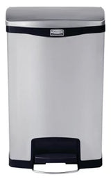 Rubbermaid 1901992 Slim Jim Stainless Steel Rectangular Front Step-On Trash Can 13 Gal. - Silver w/Black Trim
