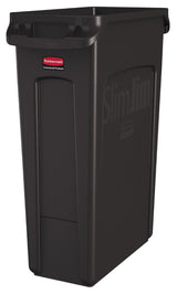 Rubbermaid 1956187 Vented Slim Jim Rectangular Waste Container / Trash Can 23 Gal. - Brown