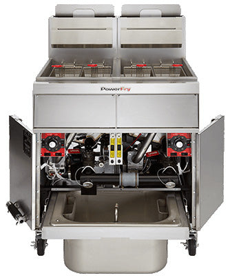 Vulcan 2TR65AF Two Bank Natural Gas Floor Fryer with Solid State Analog Controls and KleenScreen Filtration - Holds 130 to 140 lbs. - 160,000 BTU