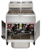 Vulcan 2TR65AF Two Bank Natural Gas Floor Fryer with Solid State Analog Controls and KleenScreen Filtration - Holds 130 to 140 lbs. - 160,000 BTU