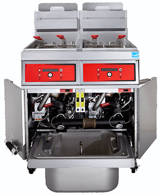 Vulcan 2TR45DF Two Bank Natural Gas Fryer with PowerFry3, Solid State Digital Control, and KleenScreen Filtration - Holds 90 to 100 lbs. - 140,000 BTU