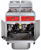 Vulcan 2VK45DF Two Bank Natural Gas Floor Fryer with PowerFry5, Solid State Digital Controls, and KleenScreen Filtration - Holds 90 to 100 lbs. - 140,000 BTU