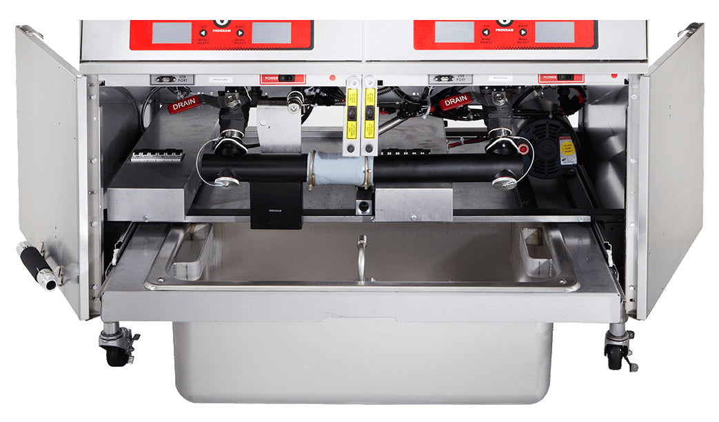 Vulcan 2TR85CF Two Bank Natural Gas Floor Fryer with PowerFry3, Computer Controls, and KleenScreen Filtration - Holds 170 to 180 lbs. - 180,000 BTU