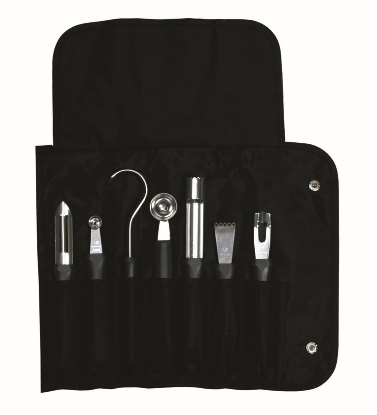 Dexter-Russell 20207 iCUT-PRO 7-Piece Garnishing Tool Set with Black Vinyl Roll-Up Bag - 6/Case