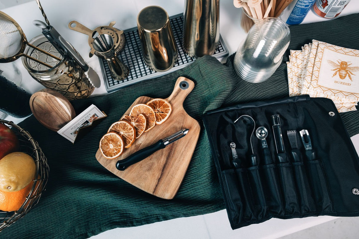 Dexter-Russell 20207 iCUT-PRO 7-Piece Garnishing Tool Set with Black Vinyl Roll-Up Bag - 6/Case