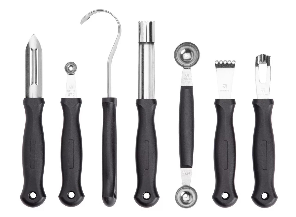 Dexter-Russell 20207 iCUT-PRO 7-Piece Garnishing Tool Set with Black Vinyl Roll-Up Bag - 6/Case