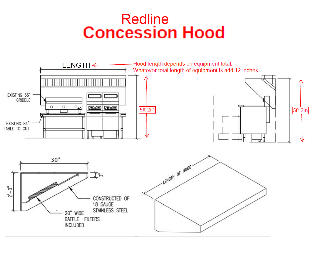 JRSVHC6-FF 6ft Jean's Concession Vent Hood with Exhaust Fan and Flashing