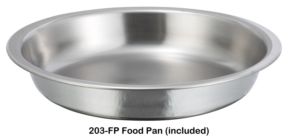 Winco 203 Malibu Gold Accented Stainless Steel Round Chafer with Lift-off Lid & Fuel Holder 4 qt.
