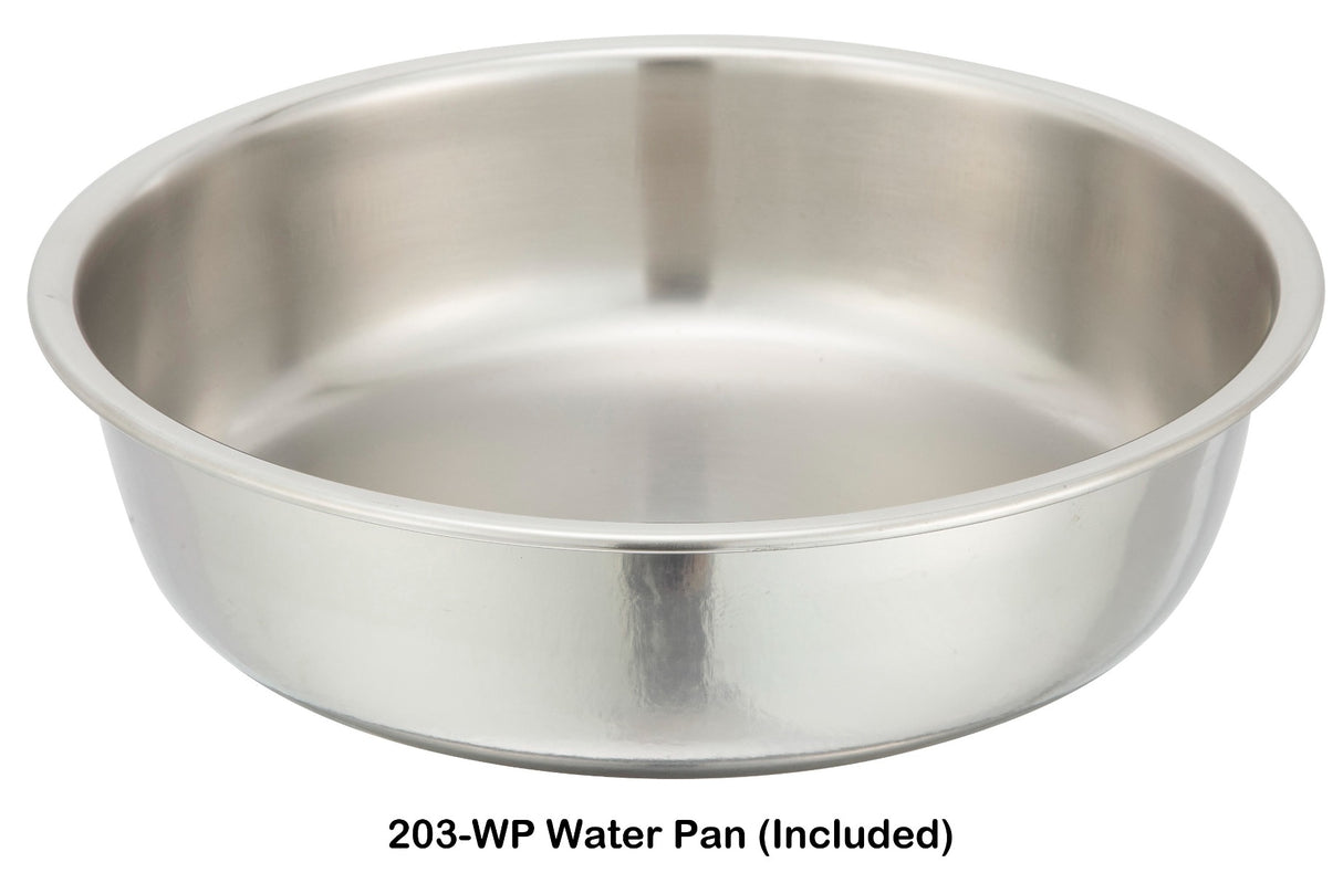 Winco 203 Malibu Gold Accented Stainless Steel Round Chafer with Lift-off Lid & Fuel Holder 4 qt.