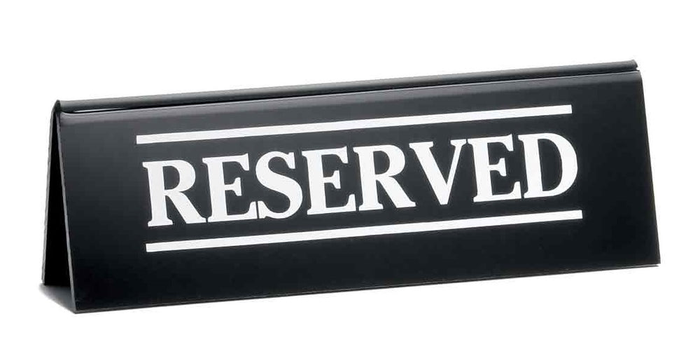 TableCraft 2060A Acrylic "Reserved" Table Tent Sign 2" x 6" - Black / White