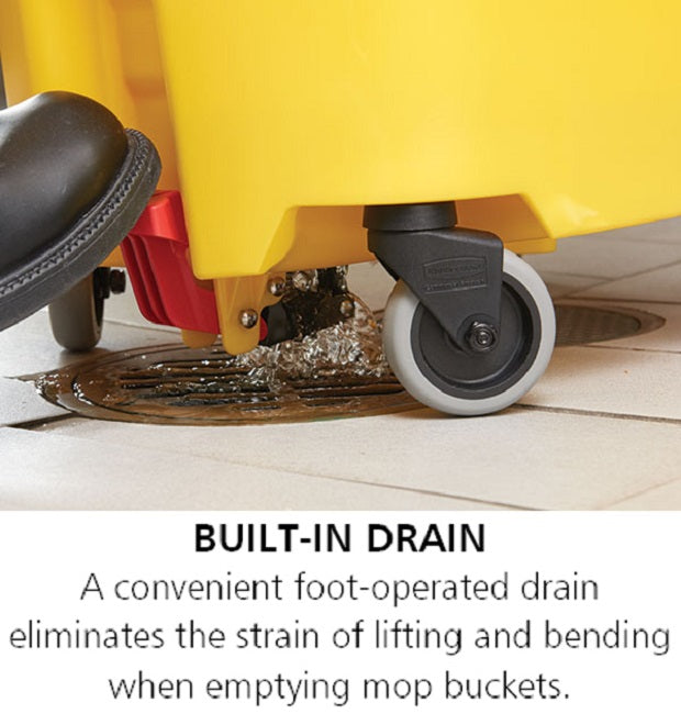 Rubbermaid 2064914 WaveBrake Mop Bucket with Casters 35 qt. - Yellow