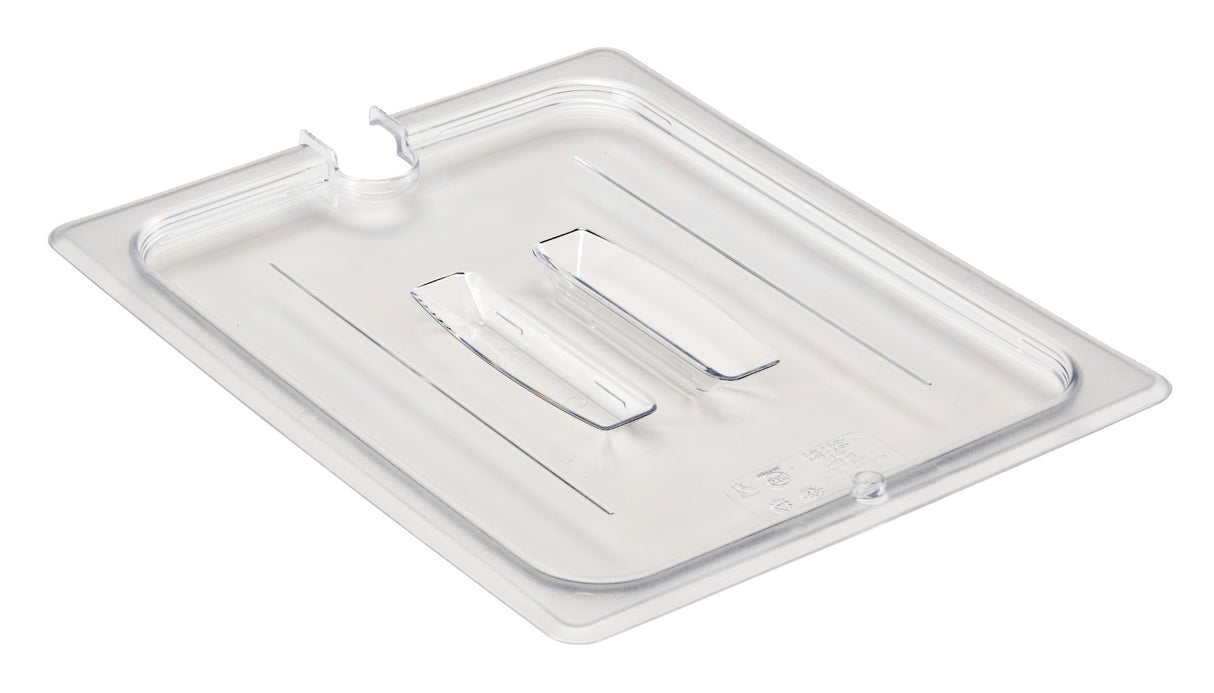 Cambro 20CWCHN135 Camwear Polycarbonate Food Pan Cover with Handle & Spoon Notch - 1/2 Size - Clear