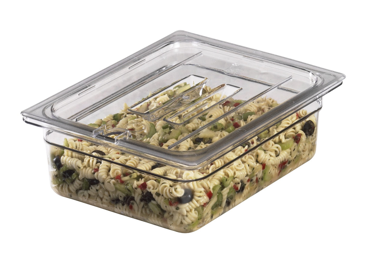 Cambro 20CWCHN135 Camwear Polycarbonate Food Pan Cover with Handle & Spoon Notch - 1/2 Size - Clear