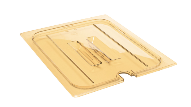 Cambro 20HPCHN150 H-Pan Food Pan Cover - Half Size, Notched, Handle, Non-Stick, Amber - 6/Case
