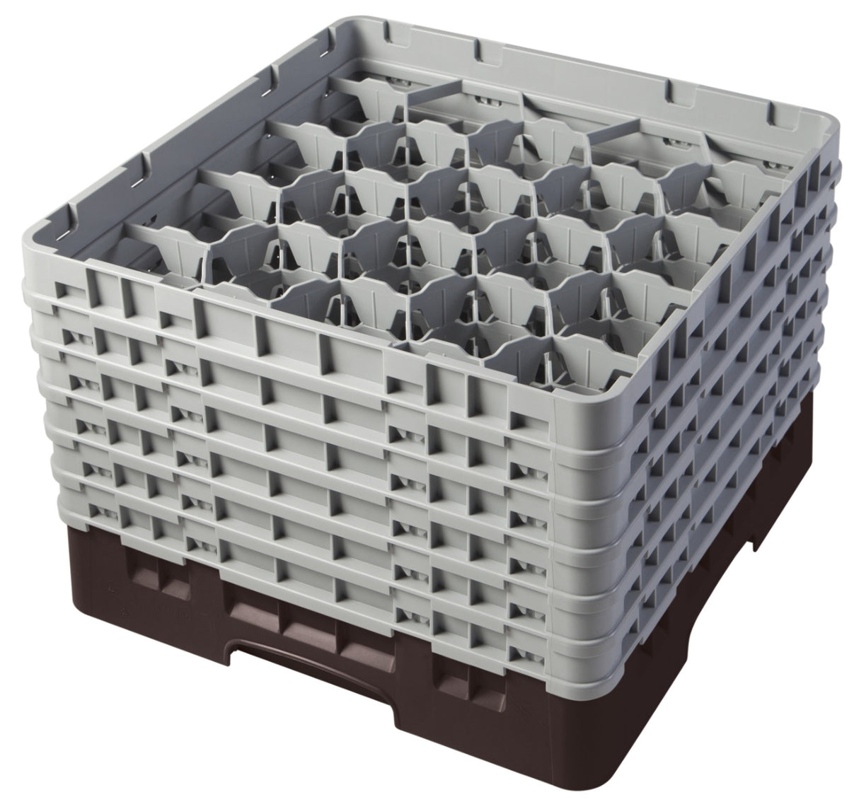 Cambro 20S1114167 Camrack 20-Compartment Full Size Glass Rack with (6) Soft Gray Extenders 11-3/4"H - Brown - 2/Case